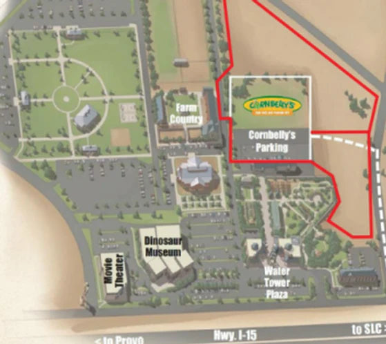 Thanksgiving Point is located 20 minutes south of Salt Lake City and 20 minutes north of Provo, right near the point of Mt. Timpanogos and next to Interstate 15 in Utah County. Cornbelly's is just west of the Village Shops and Water Tower, directly north of Farm Country and the Show Barn. Parking is available in parking lots surrounding Cornbelly's, especially those across the street to the north.